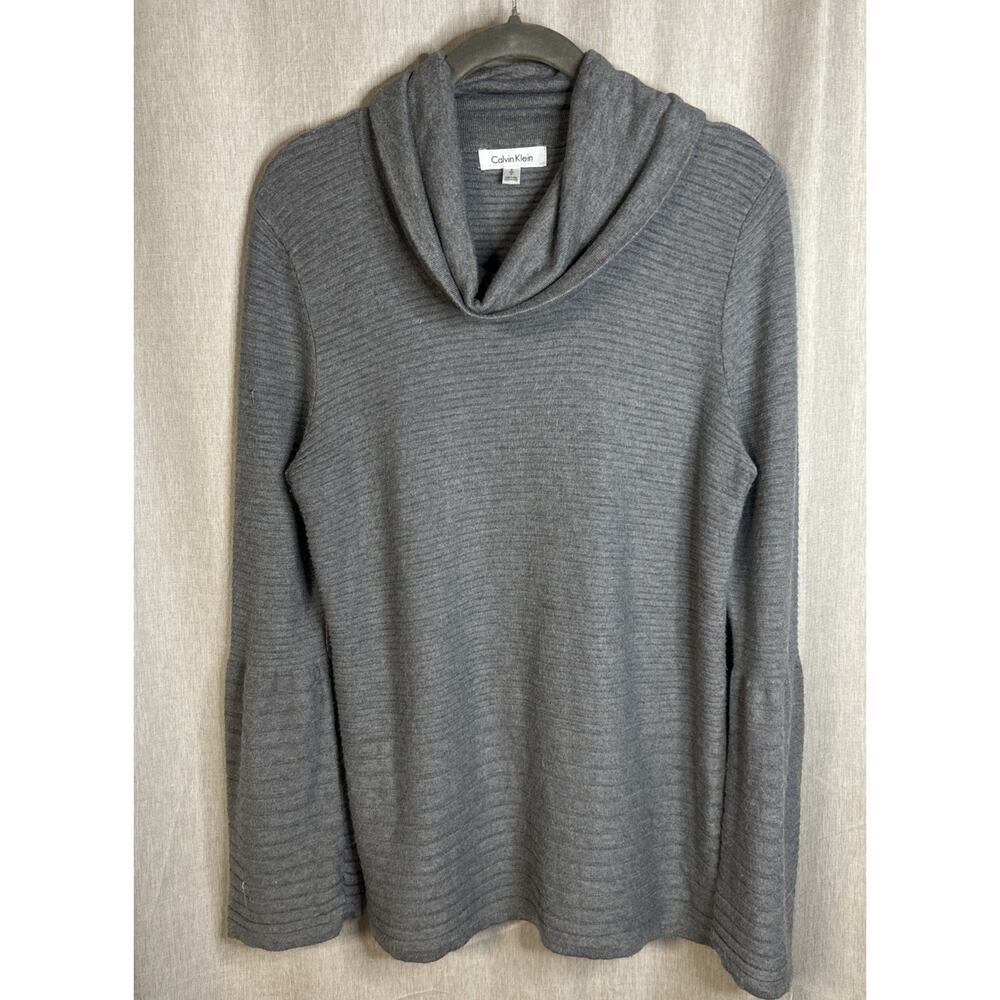 Calvin Klein Gray Pullover Cowl Neck - Long Sleeve Oversized Top - Size Small